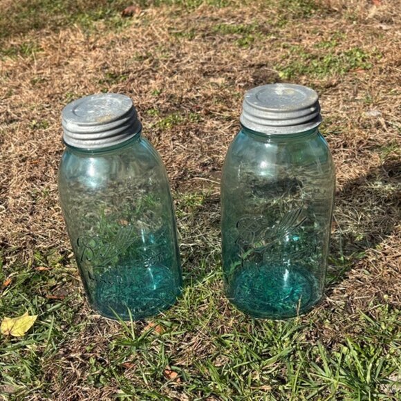 Antique HALF GALLON Blue1900-1923 with Zinc Ball Lids - Picture 3 of 16
